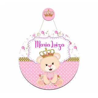 Enfeite Porta Maternidade Ursinha Princesa Personalizada com NOME - Placa Flâmula Redonda GUP-02