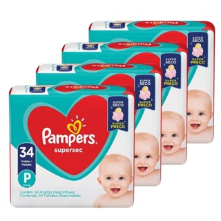 Fralda Descartável Pampers Supersec Tamanho P - 4 Pacotes com 34 Fraldas - Total 136 Tiras