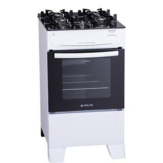 Fogão de Piso Atlas 4 Bocas Mônaco Top Glass | Mesa de Vidro, Acendimento Automático, Branco, Bivolt
