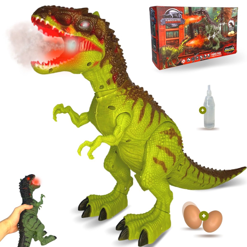 Dinossauro De Brinquedo Solta Fumaça Anda Som Luz Dino Robô laranja