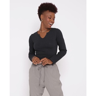 Blusa Cropped Feminina Manga Longa Preta
