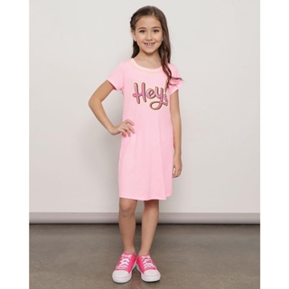 Vestido Infantil Manga Curta Canelado Rosa Neon