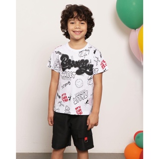 Camiseta Infantil Manga Curta Estampa Urbana Branca