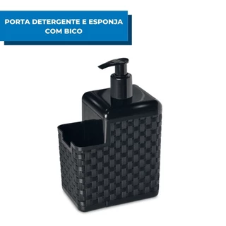 Porta Detergente e Esponja Com Bico Dosador Rattan Preto