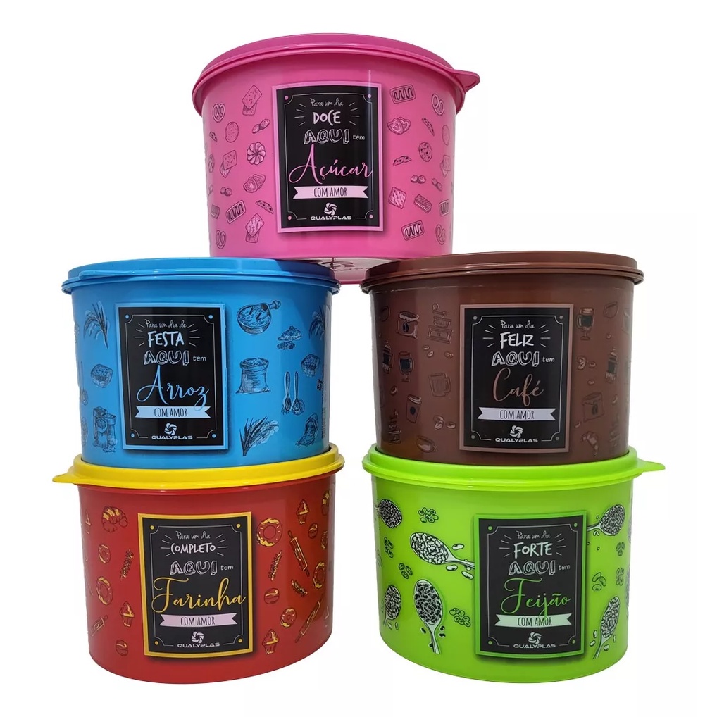 Jogo Conjunto de Potes de Mantimento Tipo Tupperware 5 Peças COLORIDO ...