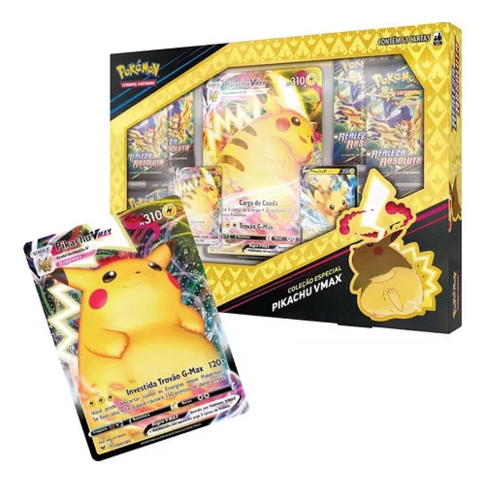 Box Pikachu VMAX Realeza Absoluta COPAG Original 8 Booster Carta Pokémon TCG