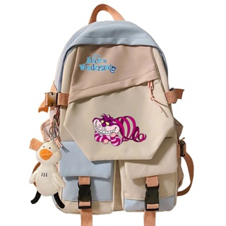 Disney Alice No País das Maravilhas Meninas Crianças Escola Book Bags Mulheres Patchwork Bagpack Adolescentes Schoolbags Mochila Estudante Lona