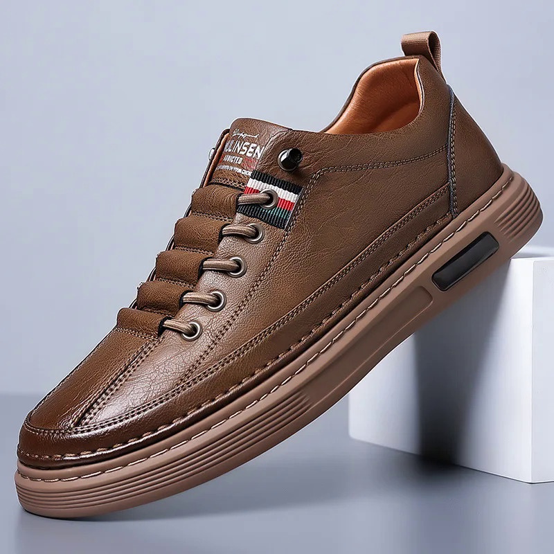 Sapatos de couro casual masculino, tênis premium, interior confortável, artesanal, tendência, banquete, moda