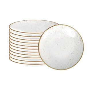 Conjunto de 12 Pratos Sobremesa Rústico Marrom em Porcelana Decorada 21 cm - Tramontina 96980010