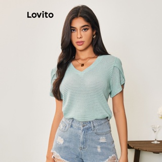 Lovito Casual Camiseta Feminina Lisa Básica LBA05036 (Verde Claro)