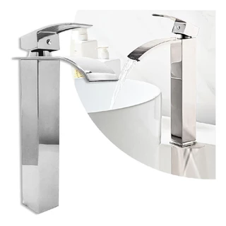 Torneira Banheiro Cascata Bica Alta Monocomando Quadrada Prata