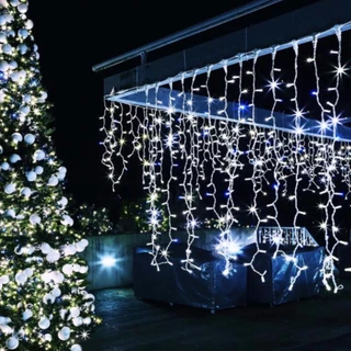 Cascata LED Natal 400 Leds Luzes Fixo 6500K Branca 10 Metros Uso Externo Enfeite Decoração Bivolt
