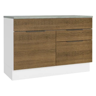 Balcão Gabinete de Pia 120 cm 1 Portas e 2 Gavetas (Com Tampo) Branco/Rustic Stella Madesa em Oferta na Shopee