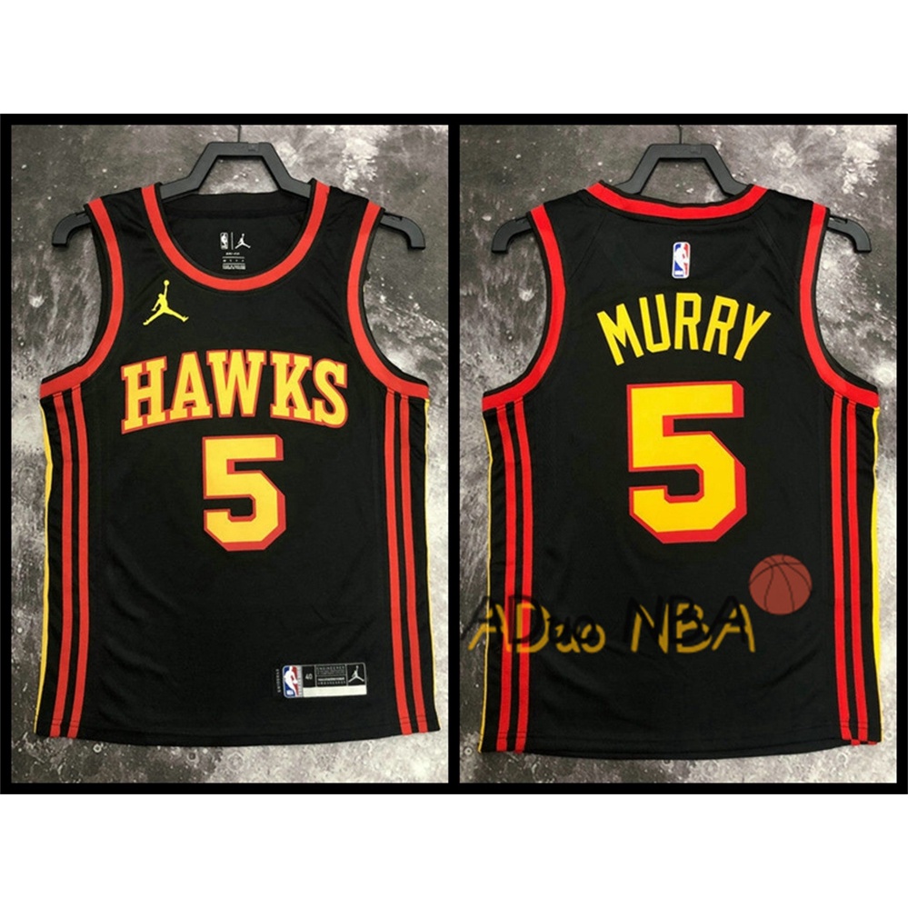 Hot Pressed Camisata nba Atlanta Hawks Dejounte Murray #5 Black ...