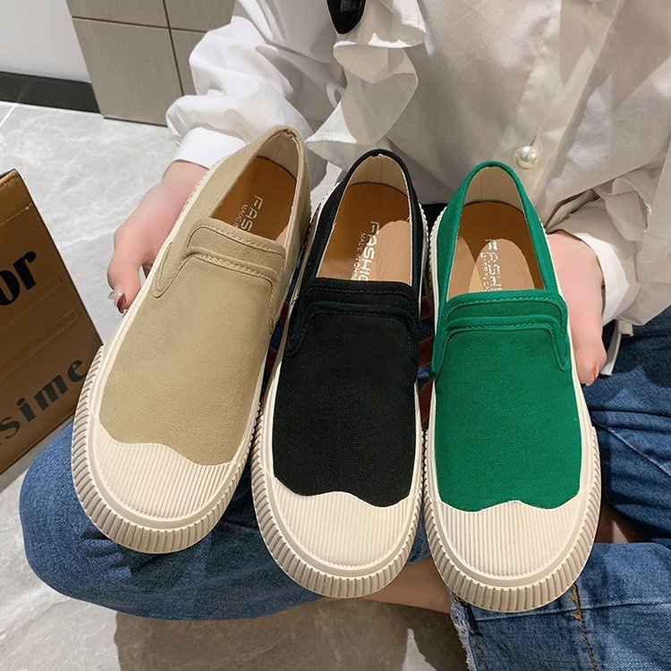 Sapatos De Lona Femininos 2023 Novos Prancha Versáteis Cabeça Quadrada Fundo Plano