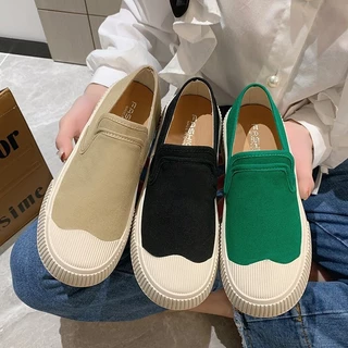 Sapatos De Lona Femininos 2023 Novos Prancha Versáteis Cabeça Quadrada Fundo Plano