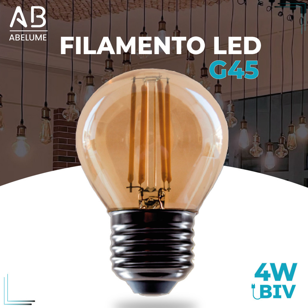 Lâmpada Filamento LED G45 4W E27 LUZ QUENTE (AMARELO) Âmbar Retrô Vintage 110V~220V | Bivolt