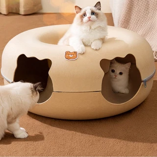Brinquedo Interativo Fofo Em Forma De Desenho Animado Para Gatos Túnel De Feltro De Casa Camas De Caverna Removíveis Donut Com Cesta De Ninho De Zíper Suprimentos Gatinhos