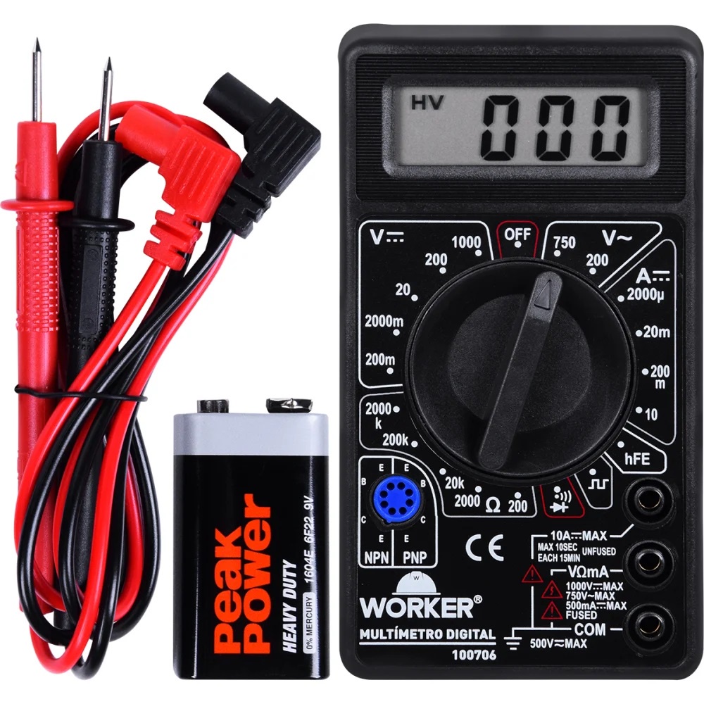 Multímetro Digital com Display LCD a Bateria 100706 Worker | Shopee Brasil