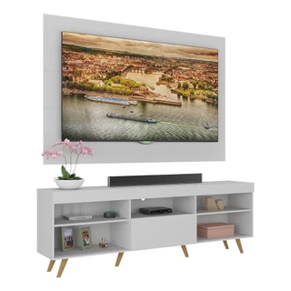 Rack Retrô com Painel e Suporte TV até 65 Polegadas Miami Multimóveis MP1061