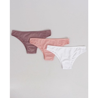 Kit 3 Calcinhas Tanga Microfibra Rosa Nude Branca