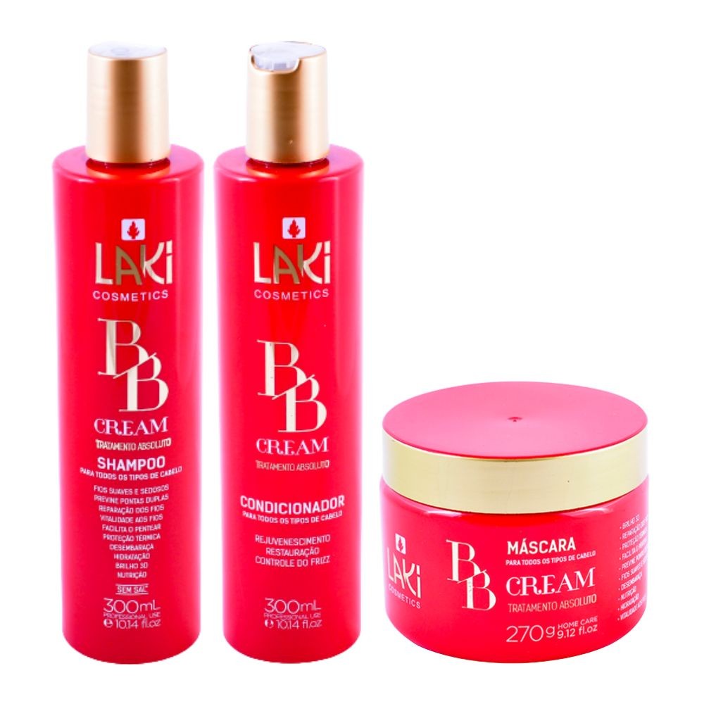 Kit Cuidados com o Cabelo Shampoo Condicionador Máscara BB Cream Laki