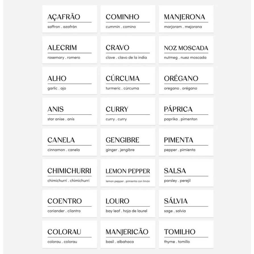 Etiquetas Adesivas para Temperos, Mantimentos e Despensa com 56 Adesivos 14x25cm - Ou