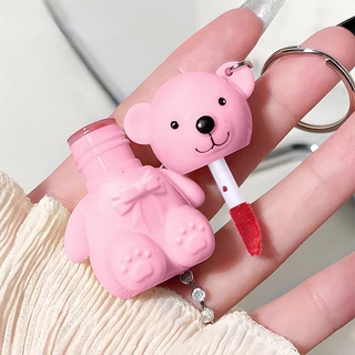 Fit Colors Cute Bear Keychain Chaveiro De Urso Lama Fosco Veludo Espelho Cinza Batom Rosa À Prova D