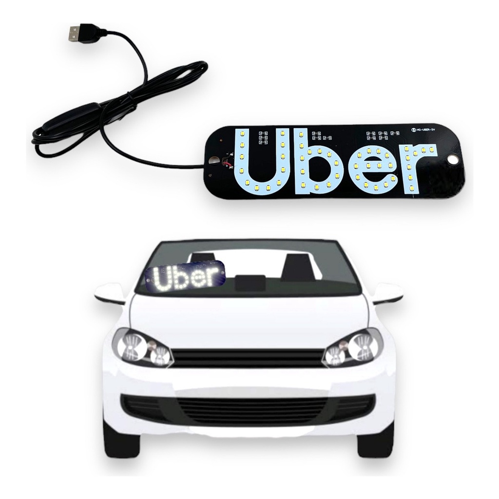 Placa Painel Luminoso Carro Led Uber 2 Ventosas Azul Usb 5v-super ...