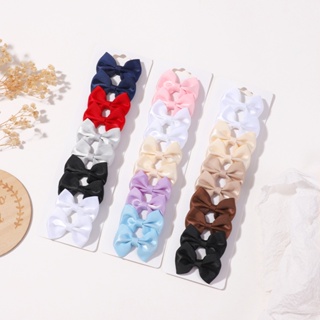 10pcs/set Grosgrain Ribbon Fita De Cor Sólida Bowknot Hairpin Para Meninas Acessórios De Cabelo Crianças Feitas À Mão