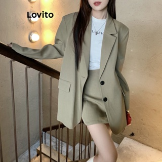 Lovito Blazer Casual De Botão Liso Para Mulheres LNE31232 (Cáqui)