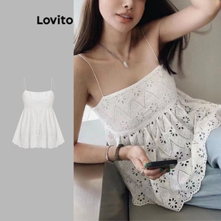 Lovito Regata Feminina Boho Com Ilhó Bordado E Bainha Com Babados L74ED138