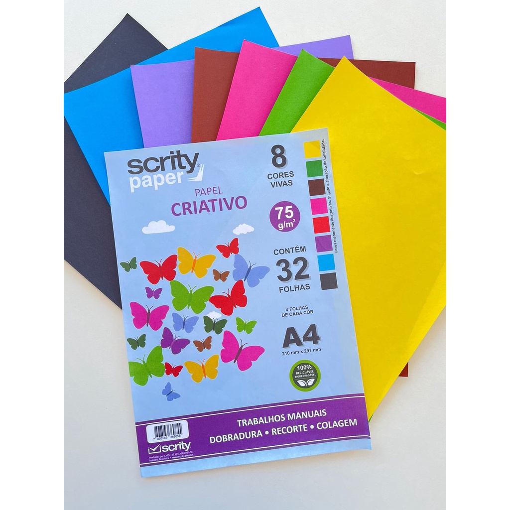 Bloco Papel Criativo Liso A4 8 Cores 32fls 75gr 210x297mm Color Set Scrity Paper Shopee Brasil 2490