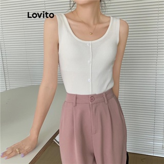 Lovito Regata Casual Com Botão Liso Para Mulheres LNE41246