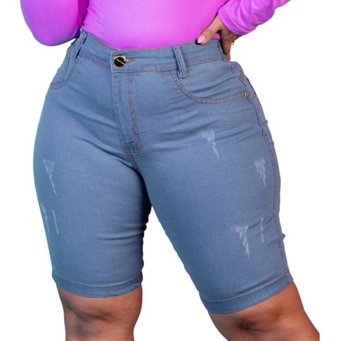 Bermuda Jeans Feminina Plus Size Com Elástico Atrás Premium