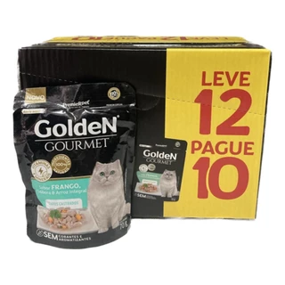 Caixa Sachê Leve 12 Pague 10 Golden Gourmet Gatos Adultos Castrado Frango
