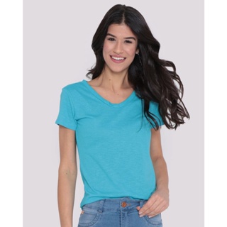 Blusa Feminina Decote V Flamê Azul Claro