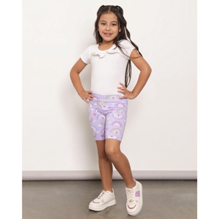 Bermuda Infantil Estampada Túnel Coração Lilás