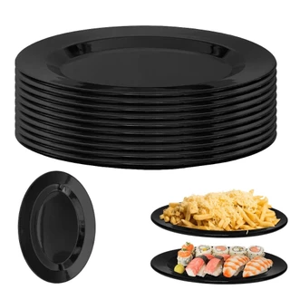 10 Travessas Prato Preto 25cm Oval para Sushi Petisco Melamina