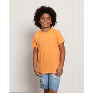 Camiseta Infantil Manga Curta Texturizada Bolso Único Frontal Laranja
