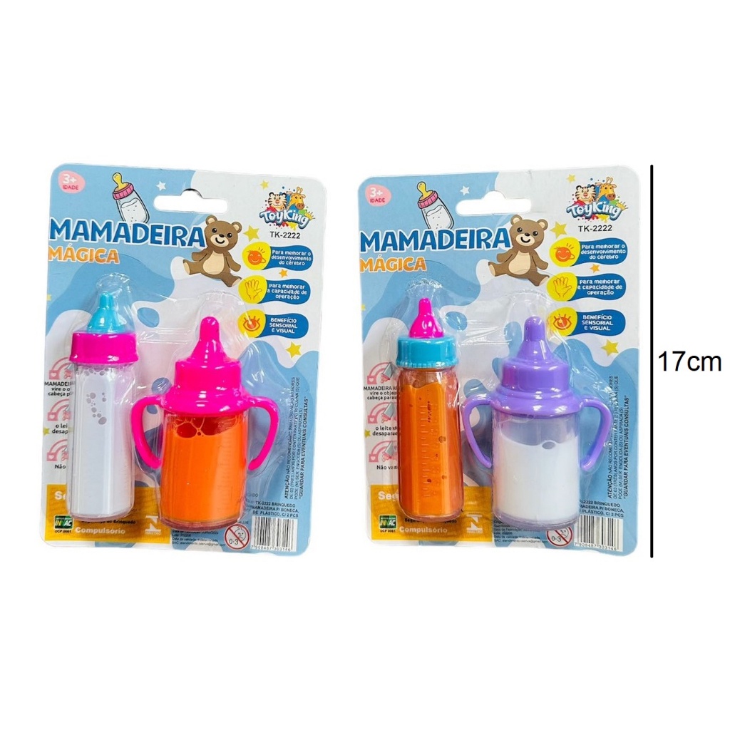Kit 2 Pcs Mamadeira Magica Com Leite E Suco falso Para Boneca | Shopee ...