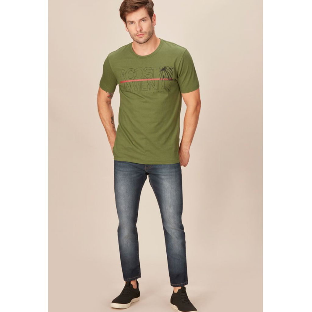 Calça Jeans Masculina Acostamento Skinny Azul Médio