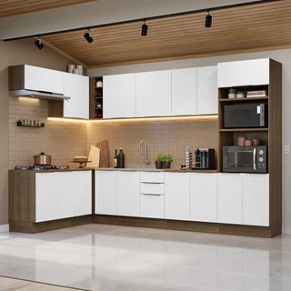 Armário de Cozinha Completa de Canto 499cm Rustic/Branco Stella Madesa 01 em Oferta na Shopee