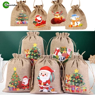 Sacos De Papai Noel Elk Snowman Drawstring Armazenamento/Pulseira Para Lanches De Doces De Jóias/Bolsa Presentes De Linho De Natal Halloween Pouch/Decoração