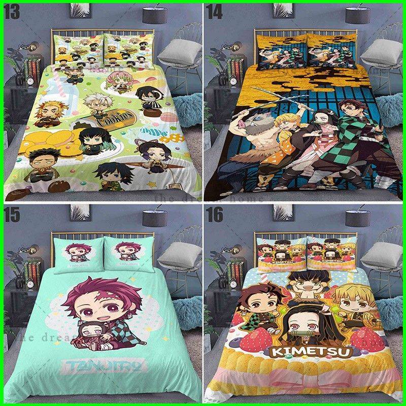 Nana Demon Slayer 3 Em 1 Conjunto De Roupa De Cama Lençol Cobertura Acolchoada Almofada Quarto Confortável Fato Lavável Casa