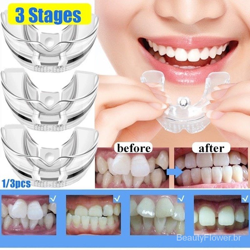 Corretor Dentário Ortodôntico Silicone Aparelhos Retentor Endireitar Ferramentas Dentárias Capadas Para Adultos De Cuidados Dentários 3 Fases