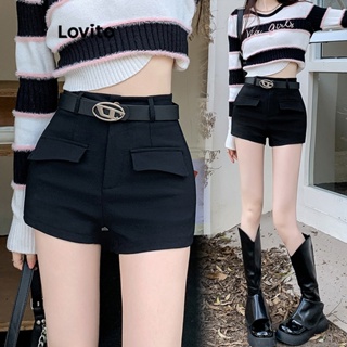 Lovito Shorts Casuais Simples Com Bolso Falso Para Mulheres LNA40168