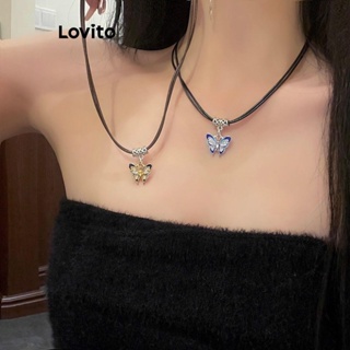 Lovito Preppy Borboleta Metal Strass Pulseira De Couro Esqueleto Cor Confronto Colares Para Mulheres LFA10140