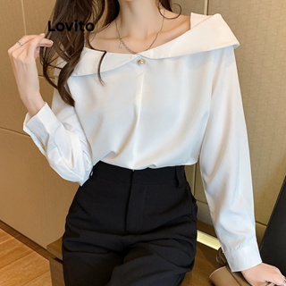 Lovito Blusa Casual De Pérolas Lisas Para Mulheres LNE41261