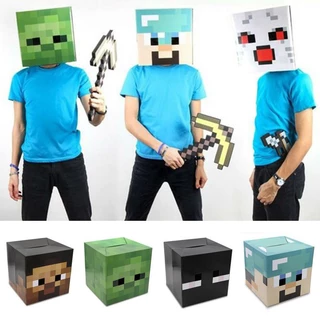 Minecraft Papelão Cabeça Capa Caixa Steve Creeper Enderman Máscara Cosplay Traje